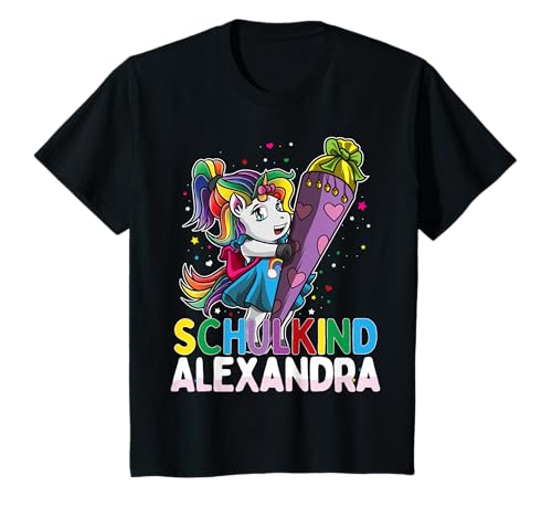 Schulkind Einhorn Alexandra Schultüte Einschulung Mädchen T-Shirt von Einschulung Personalisiert Alexandra