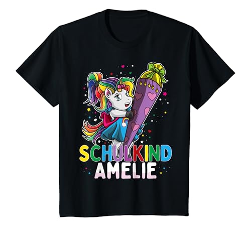 Kinder Schulkind Einhorn Amelie Schultüte Einschulung Mädchen T-Shirt Kinder Schulkind Einhorn Amelie Schultüte Einschulung Mädchen T-Shirt von Einschulung Personalisiert Amelie
