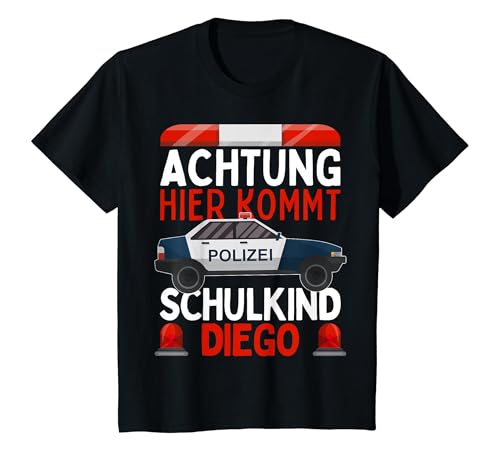 Kinder Schulkind Diego POLIZEI 1. Klasse Einschulung 2024 Junge T-Shirt von Einschulung Personalisiert Diego