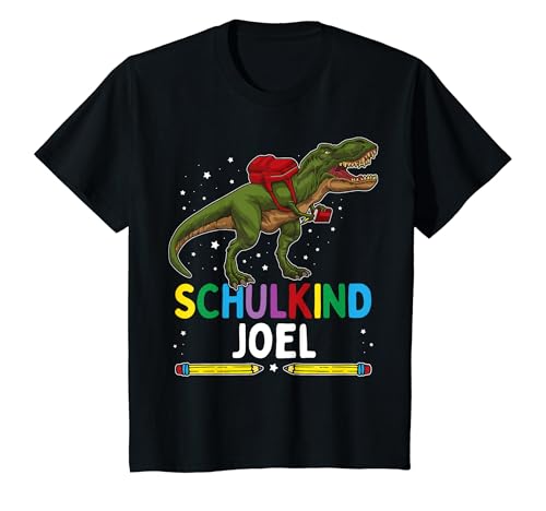 Kinder Schulkind Joel Einschulung Dinosaurier Vornamen T-Shirt Kinder Schulkind Joel Einschulung Dinosaurier Vornamen T-Shirt von Einschulung Personalisiert Joel