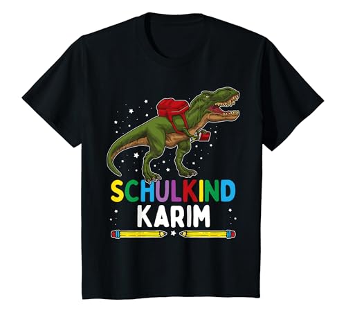Kinder Schulkind Karim Einschulung Dinosaurier Vornamen T-Shirt Kinder Schulkind Karim Einschulung Dinosaurier Vornamen T-Shirt von Einschulung Personalisiert Karim