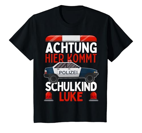 Kinder Schulkind Luke POLIZEI 1. Klasse Einschulung 2024 Junge T-Shirt von Einschulung Personalisiert Luke
