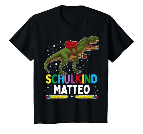 Kinder Schulkind Matteo Einschulung Dinosaurier Vornamen T-Shirt von Einschulung Personalisiert Matteo