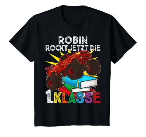 Kinder Einschulung Junge Monster Truck Robin Rockt die 1. Klasse T-Shirt Kinder Einschulung Junge Monster Truck Robin Rockt die 1. Klasse T-Shirt von Einschulung Personalisiert Robin