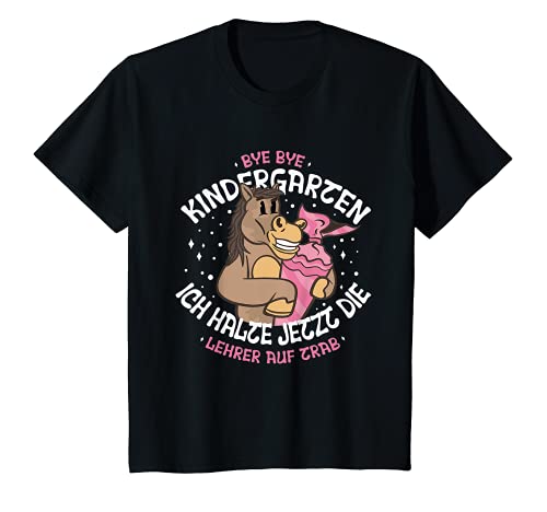 Kinder Bye Bye Kindergarten - Pferde Einschulung T-Shirt von Einschulung Pferd Geschenke
