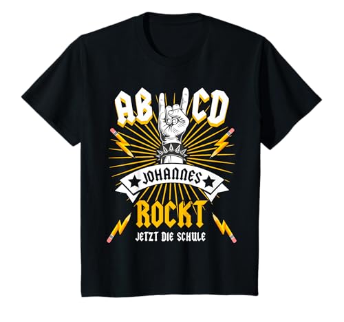 Kinder Johannes rockt die Schule Einschulung Erstklässler Rocker T-Shirt Kinder Johannes rockt die Schule Einschulung Erstklässler Rocker T-Shirt von Einschulung Rocker Musiker Erstklässler Design