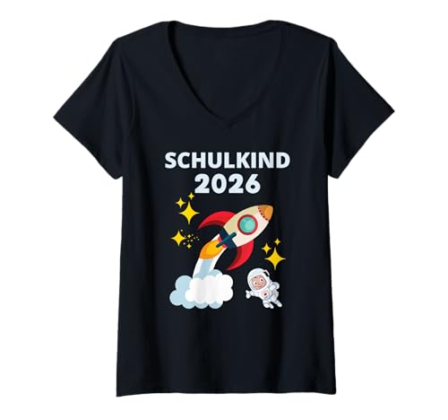 Damen Weltall Astronaut Schulanfang Einschulung Schulkind 2026 T-Shirt mit V-Ausschnitt Damen Weltall Astronaut Schulanfang Einschulung Schulkind 2026 T-Shirt mit V-Ausschnitt von Einschulung Schulkind Schulanfang Geschenke
