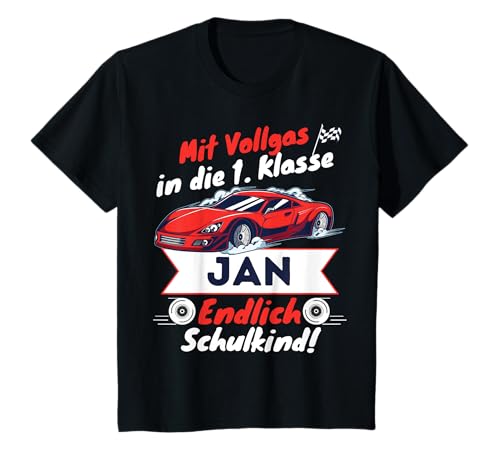 Kinder Endlich Schulkind Jan Personalisiertes Schulanfang 2024 T-Shirt von Einschulung jetzt 1. Klasse Jungen Shirt mit Namen