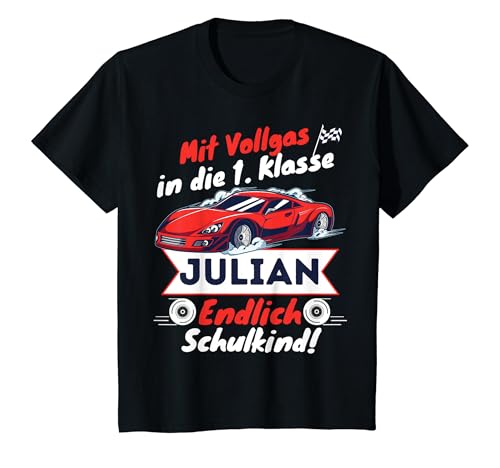 Kinder Endlich Schulkind Julian Personalisiertes Schulanfang 2024 T-Shirt von Einschulung jetzt 1. Klasse Jungen Shirt mit Namen