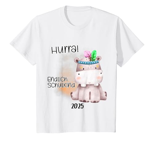 Kinder Endlich Schulkind 2025 Nilpferd Einschulung 2025 Schulanfang T-Shirt von Einschulung & Schulkind Geschenke