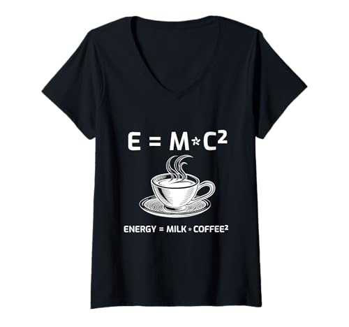 Damen Kaffeetrinker Kaffeeliebhaber Physiker Mathematiker T-Shirt mit V-Ausschnitt Damen Kaffeetrinker Kaffeeliebhaber Physiker Mathematiker T-Shirt mit V-Ausschnitt von Einstein Energy Formula for Coffee Lovers