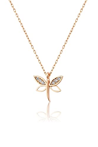 Einzelstück® Dragonfly Halskette Libelle Schmetterling Anhänger | 925 Sterling Silber Schmuck (Dragonfly Halskette Rosegold) von Einzelstück