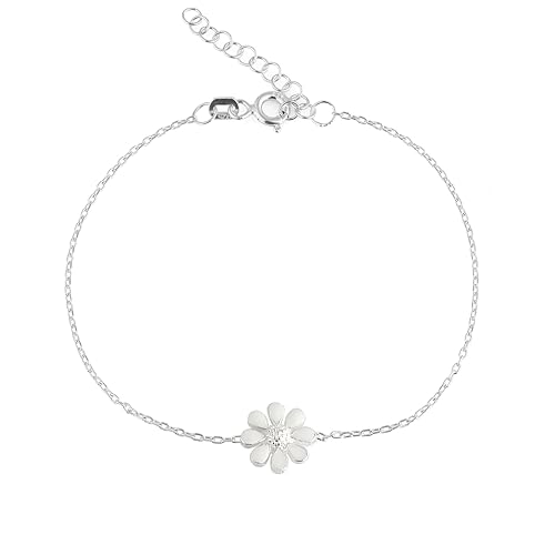 Einzelstück® Armband Daisy mit Gänseblümchen I Armkette 925 Sterling Silber 18K vergoldet I Antiallergen & Nickelfrei (Daisy Armkette Silber) von Einzelstück