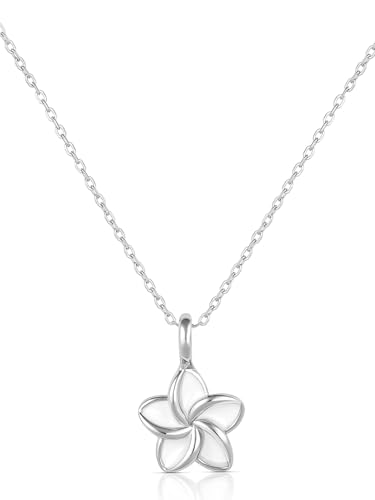 Einzelstück® Halskette Frangipani mit Monoi Blumen Anhänger I Tropische 925 Sterling Silber Kette vergoldet I Antiallergen & Nickelfrei (Silver) von Einzelstück