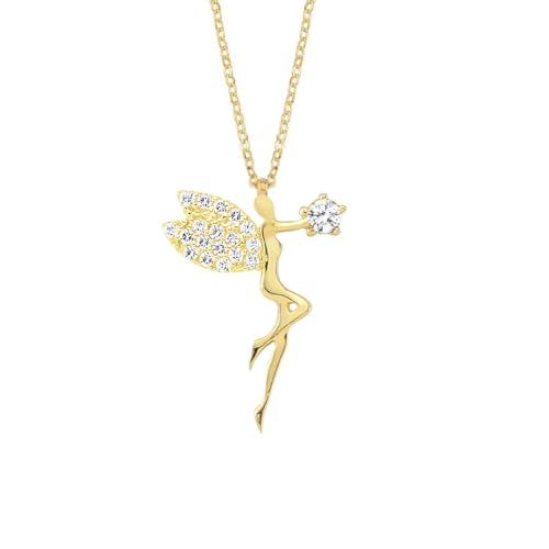 Einzelstück® Halskette mit Fee Anhänger 925 Sterling Silber Damen Kette Elfe Schmuck Geschenk Mädchen (Fairy Gold) von Einzelstück