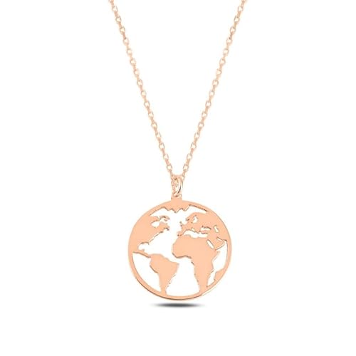 Einzelstück® Halskette mit Globus Anhänger I 925 Sterling Silber mit 14K Roségold vergoldet I Silberkette Globe I Antiallergen & Nickelfrei von Einzelstück