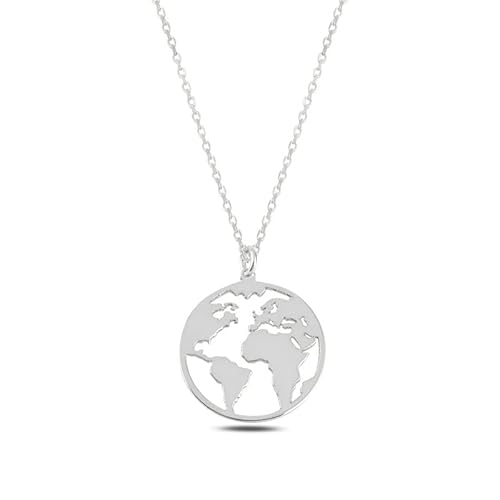 Einzelstück® Halskette mit Globus Anhänger I aus 925 Sterling Silber I Silberkette Globe I Antiallergen & Nickelfrei von Einzelstück