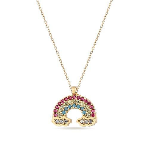 Einzelstück® Halskette mit Regenbogen Anhänger Over The Rainbow Gold Kette I 925 Sterling Silber 14K vergoldet I Silberkette mit Zirkonia Steinen I Antiallergen & nickelfrei (Gold) von Einzelstück