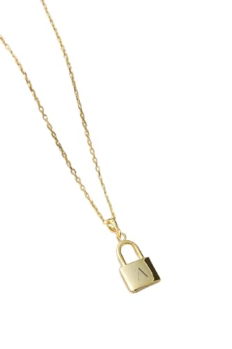Einzelstück® Halskette mit Schloss Anhänger 925 Silber I personalisierbar mit Gravur I 14K vergoldet I Damenkette I Silberkette Collier Love Lock (Gold) von Einzelstück