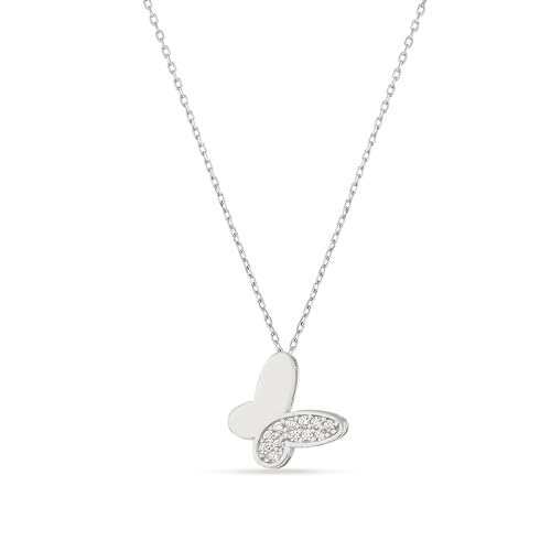 Einzelstück® Halskette mit Schmetterling Anhänger Farfalle Kette I 925 Sterling Silber I Silberkette mit Zirkonia Steinen I Antiallergen & nickelfrei (Silber) von Einzelstück