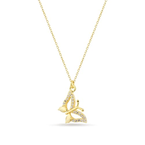 Einzelstück® Halskette mit Schmetterling Anhänger Rebirth Gold I 925 Sterling Silber 14K vergoldet I Silberkette mit Zirkonia Steinen I Antiallergen & nickelfrei (Gold) von Einzelstück