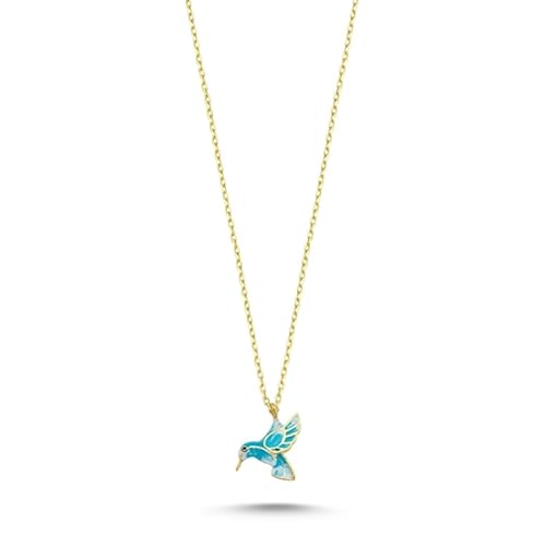 Einzelstück® Halskette mit Vogel Anhänger I 925 Sterling Silber mit 14K Gold vergoldet I Silberkette mit Handmalerei I Karpaz Bird I Antiallergen & Nickelfrei von Einzelstück