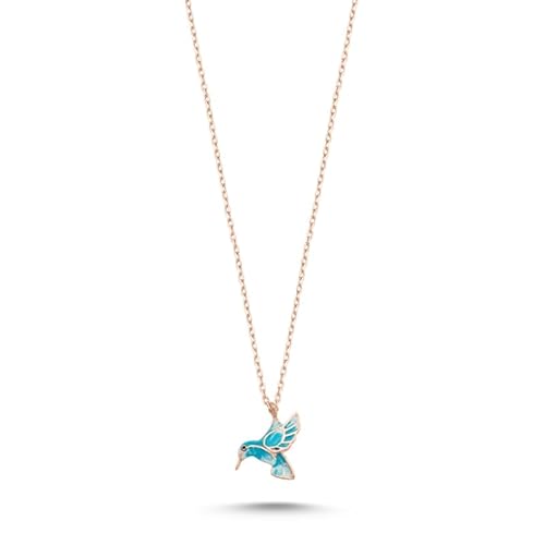 Einzelstück® Halskette mit Vogel Anhänger I 925 Sterling Silber mit 14K Roségold vergoldet I Silberkette mit Handmalerei I Karpaz Bird I Antiallergen & Nickelfrei von Einzelstück