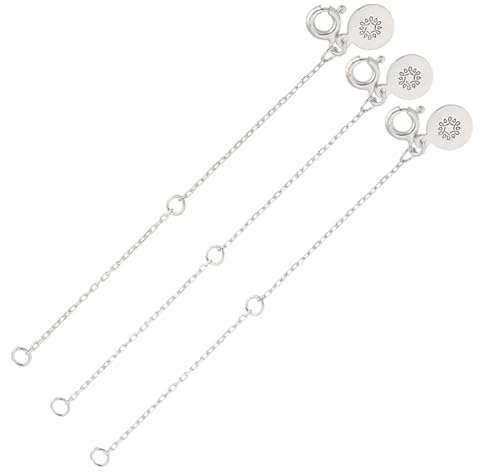 Einzelstück® Halskettenverlängerung I Verlängerungkette I 925 Sterling Silber I Silber Ketten Verlängerung I Länge 7 cm I Handgefertigtes Unikat mit dekorativem Anhänger (3 Set Silber) von Einzelstück