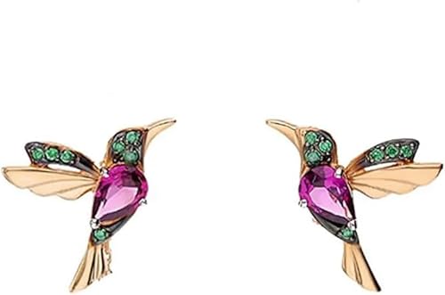 Einzelstück® Kolibri Ohrstecker I 925 Sterling Silber Ohrringe im Vogel Design I Handmade mit grünen und pinken Zirkonia Steinen I 14K Gold & Rosegold I Allergikerfreundlicher Echtschmuck (Gold) von Einzelstück