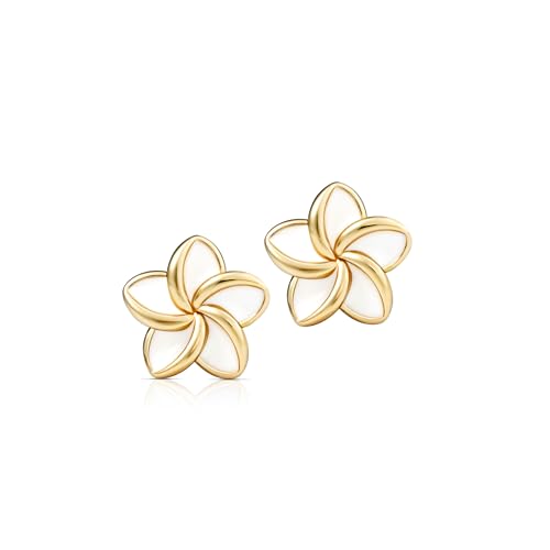 Einzelstück® Ohrringe Frangipani mit Monoi Blume I Ohrstecker 925 Sterling Silber 14K vergoldet I Silber, Gold & Rosegold I (Gold) von Einzelstück