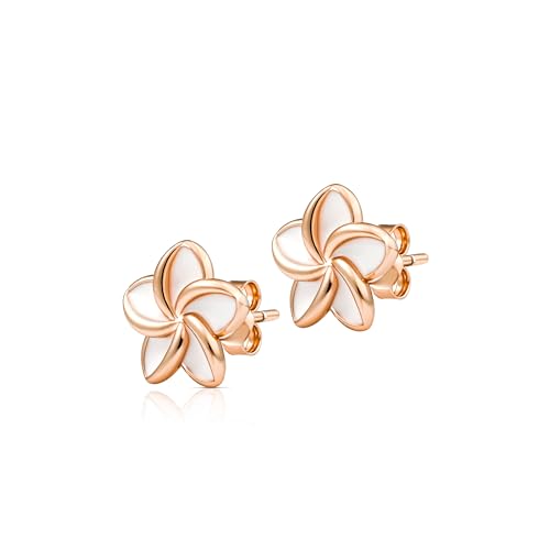 Einzelstück® Ohrringe Frangipani mit Monoi Blume I Ohrstecker 925 Sterling Silber 14K vergoldet I Silber, Gold & Rosegold I (Rosegold) von Einzelstück