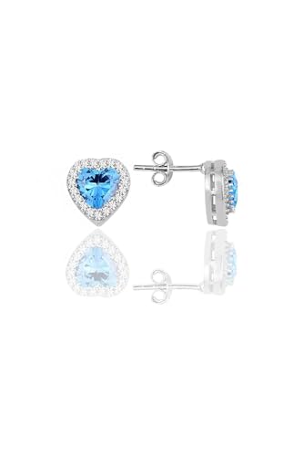 Einzelstück® Ohrstecker mit funkelndem Herz 925 Sterling Silber I Herz Ohrringe mit Zirkonia Steinen I Silber Damen, Mädchen I L'amour Ohrstecker (Hellblaues Herz Ohrstecker) von Einzelstück