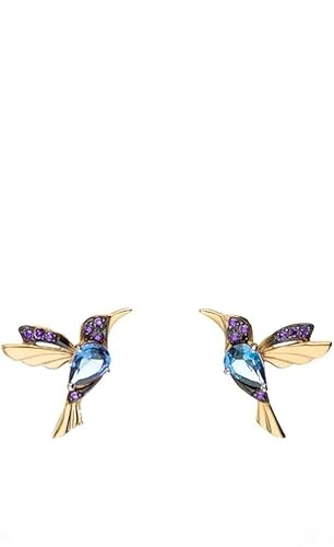 Einzelstück® Paradise Bird Ohrstecker I 925 Sterling Silber Ohrringe im Vogel Design I 14K Gold & Rosegold I Handmade mit blau & lila Zirkonia Steinen I Allergikerfreundlicher Echtschmuck (Gold) von Einzelstück