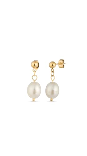 Einzelstück® Perlenohrringe Single Pearl I Hängende Ohrringe aus 925 Sterling Silber mit 14K vergoldet I mit Süsswasserperlen I Antiallergen & Nickelfrei von Einzelstück