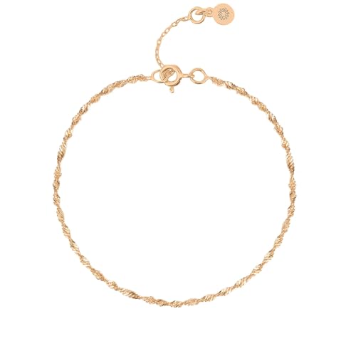 Einzelstück® Singapur Fußkette 925 Sterling Silber I Gedrehtes Silberfußkettchen I 14K Gold & Roségold, Echtschmuck Singapurkette Memory Damen Anklet (Rosegold) von Einzelstück