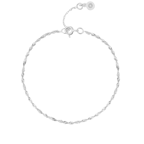 Einzelstück® Singapur Fußkette 925 Sterling Silber I Gedrehtes Silberfußkettchen I 14K Gold & Roségold, Echtschmuck Singapurkette Memory Damen Anklet (Silber) von Einzelstück