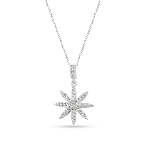 Einzelstück® Starfall Halskette mit Stern Anhänger I Achtzackiger Stern Halskette I 925 Sterling Silber 14K vergoldet I Silberkette mit Zirkonia Steinen I Antiallergen & nickelfrei (Silber) von Einzelstück