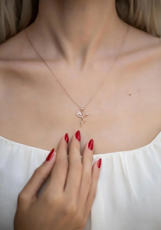 Einzelstück Charm-Kette Fairy Halskette mit Fee Anhänger 925 Sterling Silber von Einzelstück