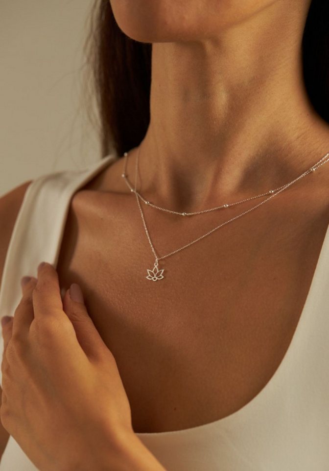 Einzelstück Charm-Kette Halskette Lotus 925 Sterling Silber von Einzelstück