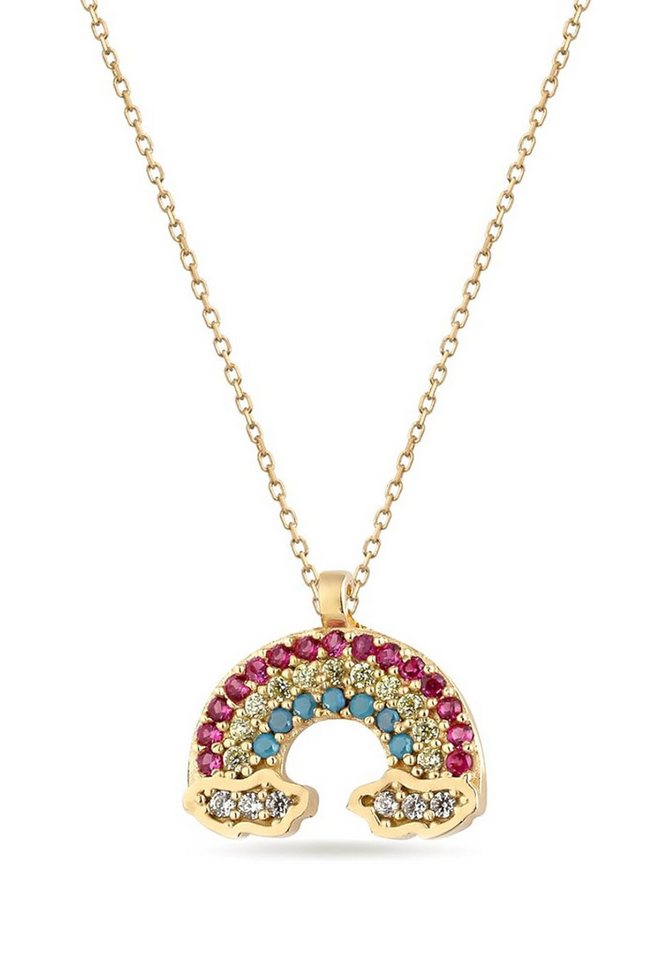 Einzelstück Charm-Kette Halskette Over the Rainbow Regenbogenanhänger 925 Sterling Silber von Einzelstück