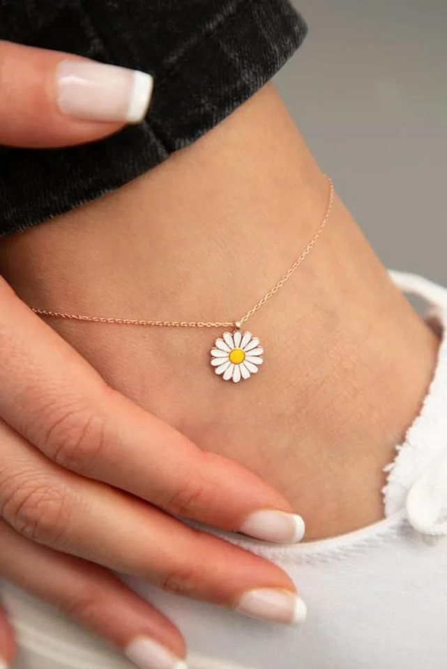 Einzelstück Fußkette mit Anhänger Fußkette Fußkettchen mit Anhänger 925 Sterling Silber GÄNSEBLÜMCHEN von Einzelstück