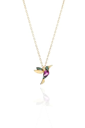 Einzelstück Halskette Kolibri Anhänger I 925 Sterling Silber I Silberkette echt vergoldet I Cubic Zirkonia Vogel Anhänger (Gold) von Einzelstück
