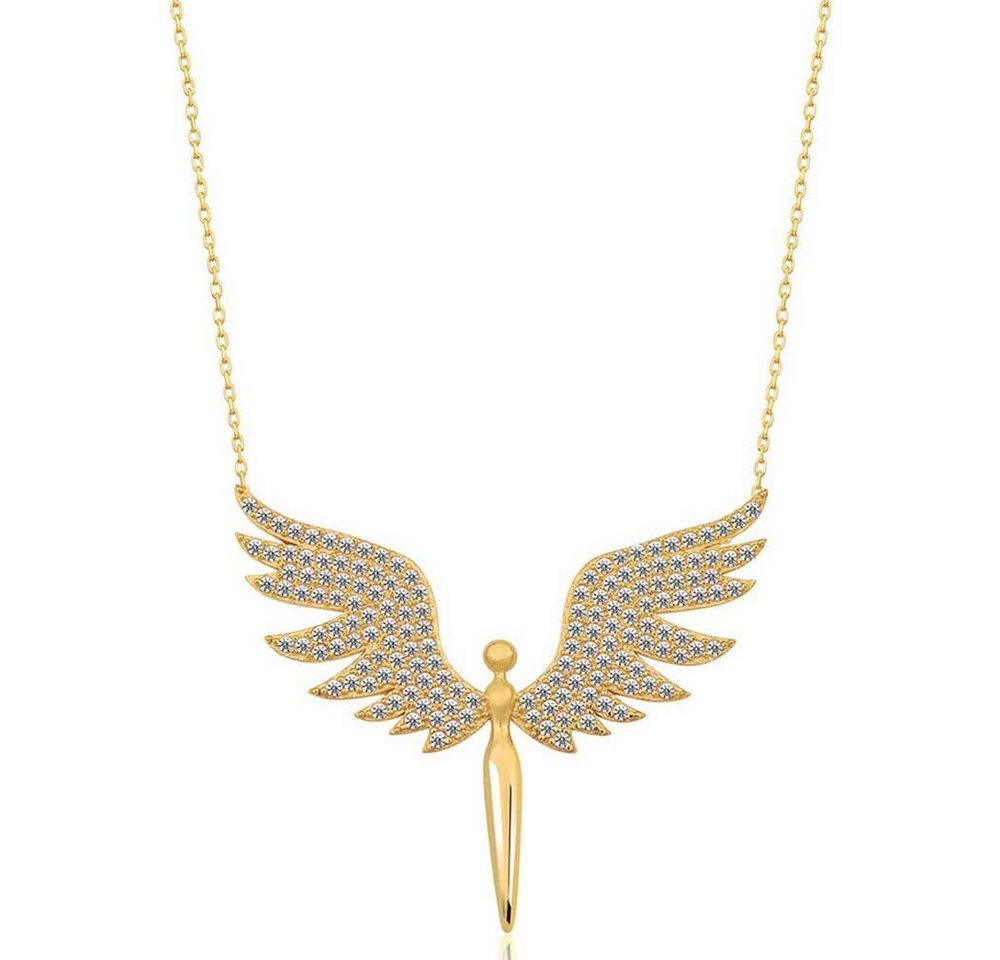 Einzelstück Kette mit Anhänger Schutzengel Halskette 925 Sterling Silber I 14K vergoldet Kette Engel von Einzelstück