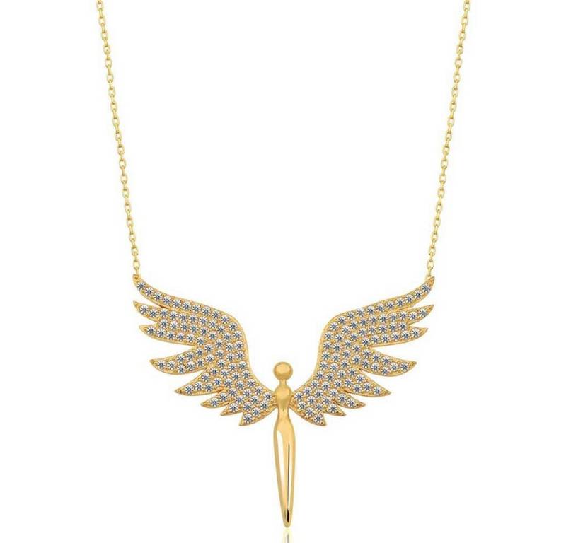 Einzelstück Kette mit Anhänger Schutzengel Halskette 925 Sterling Silber I 14K vergoldet Kette Engel von Einzelstück