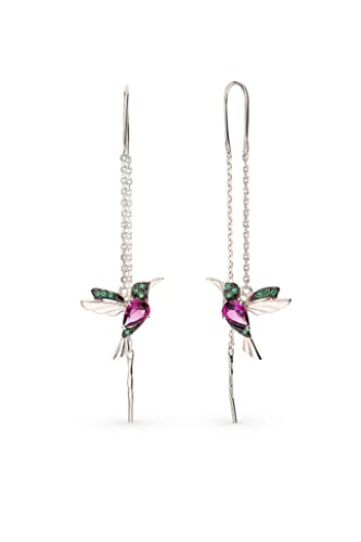 Einzelstück Ohrringe Kolibri Anhänger 925 Sterling Silber Zirkonia Steine (Kolibri Ohrhänger Silber) von Einzelstück