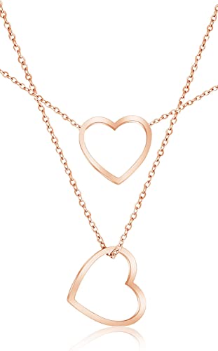 Einzelstück Schmuck Set Herz Anhänger Armband & Halskette I 925 Sterling Silber Rosé vergoldet I Damen Geschenk Muttertag (Hearts Set Gold) (Hearts Set Roségold) von Einzelstück