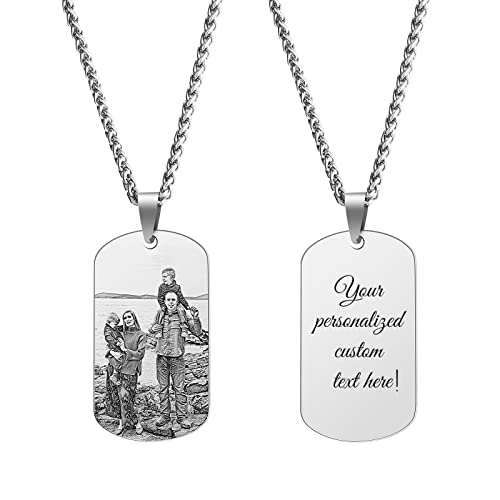 EinzigGeschenk Personalisierte Kette mit Foto und Gravur Text, Dog Tag Fotokette Personalisiert Kette mit Gravur für Vater/Männer/Freund/Ehemann (Silber) von EinzigGeschenk