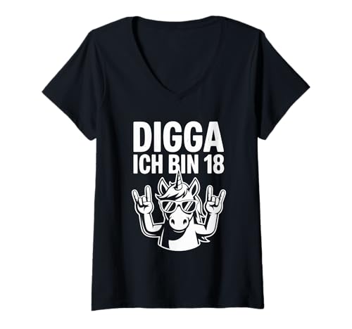 Damen Digga Ich Bin 18 Einhorn Geburtstag T-Shirt mit V-Ausschnitt Damen Digga Ich Bin 18 Einhorn Geburtstag T-Shirt mit V-Ausschnitt von Einzigartige Einhorn Sprüche Party