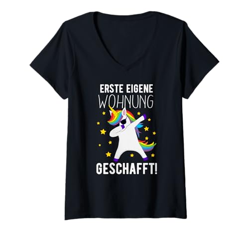 Damen Erste eigene Wohnung - Umzug Einhorn Einzugsgeschenk T-Shirt mit V-Ausschnitt von Einzug Wohnungskauf Einweihungsgeschenk Frauen