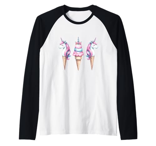 Einhorn Erdbeer EIS Teenie Mädchen Kinder Einhörner Eiscrem Raglan von Eis Eiscreme Eiskreme